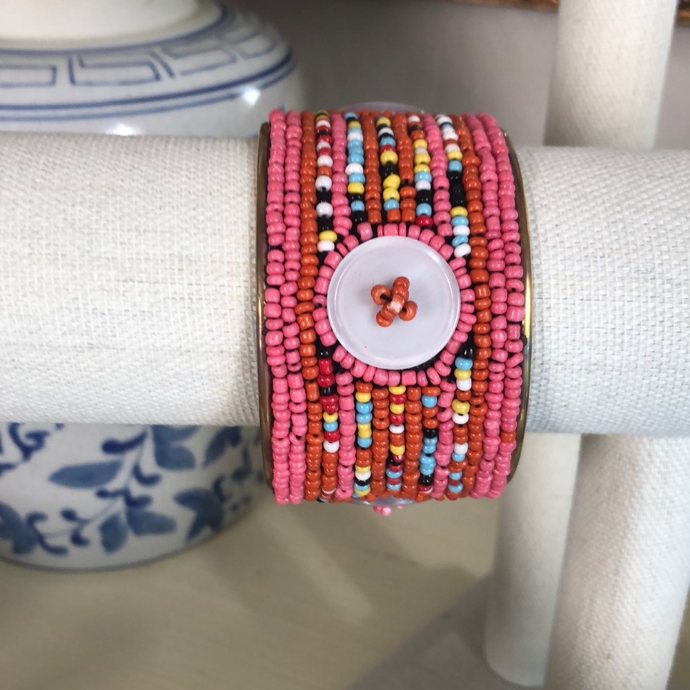 New Boho Southwestern Beaded Brass cuff bracelet - Picture 3 of 6
